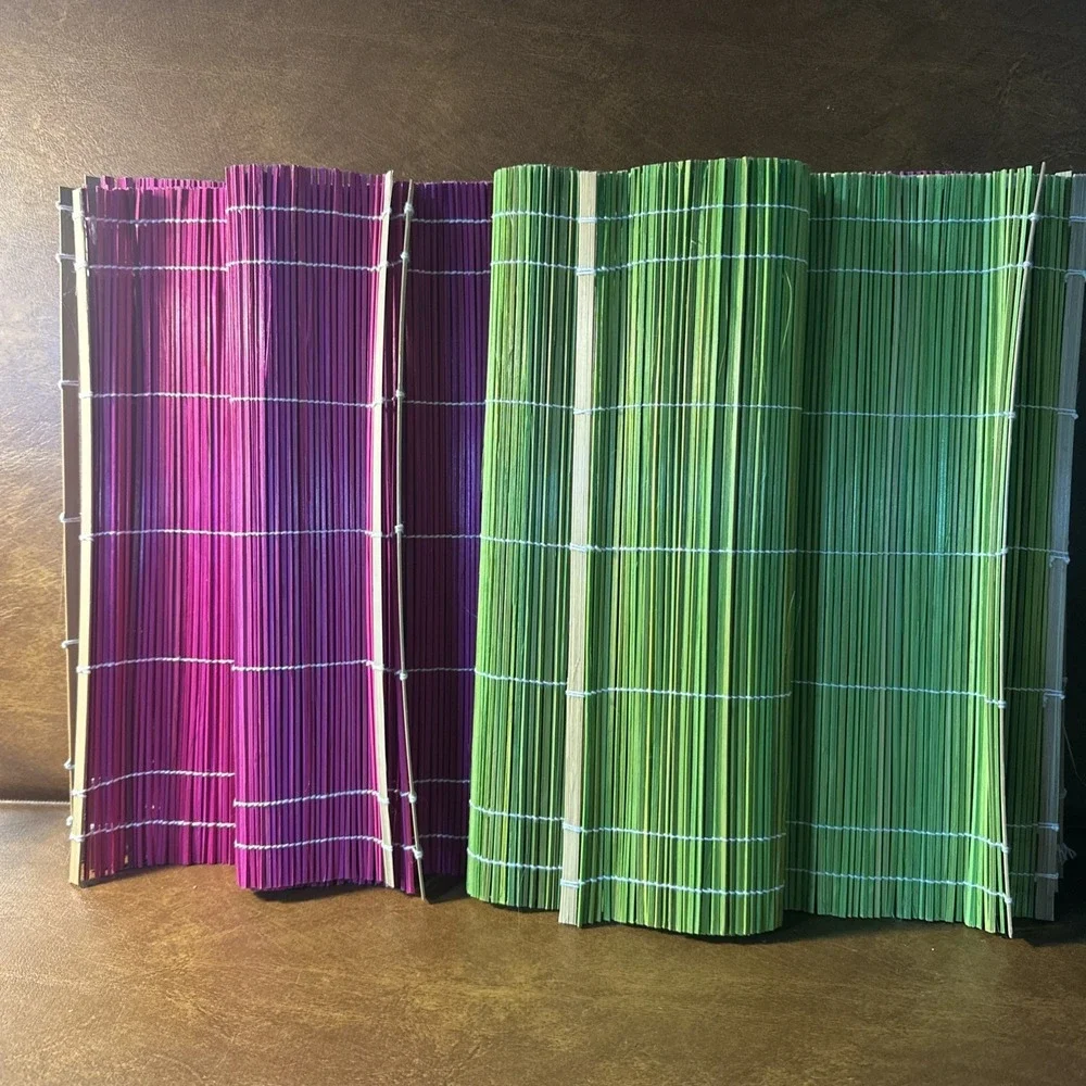 Vtg Bright Pink+Green Bamboo Wooden Stick Matchstick Placemats 17